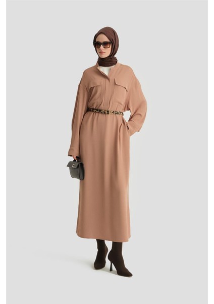 Kapaklı Cepli Elbise ORT9925 Camel