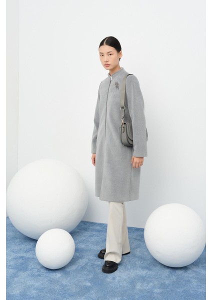 Fermuarlı Basic Kaban Gri