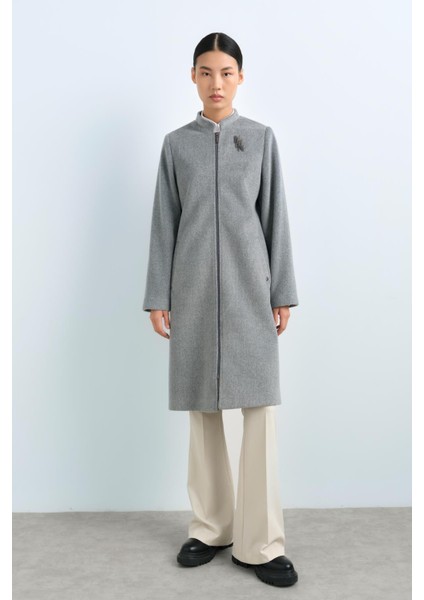 Fermuarlı Basic Kaban Gri modelleri