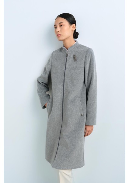 Fermuarlı Basic Kaban Gri fırsatları