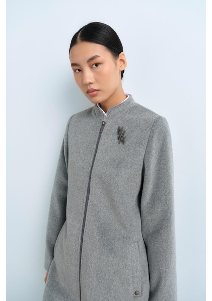 Fermuarlı Basic Kaban Gri indirimleri