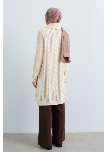 Simli Saç Örgü Detaylı Fermuarlı Angora Giy-Çık Ekru fırsatları