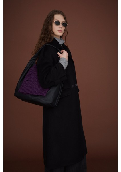 Oversize %100 Yün Kaban Siyah