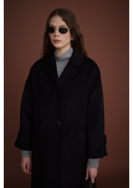 Oversize %100 Yün Kaban Siyah