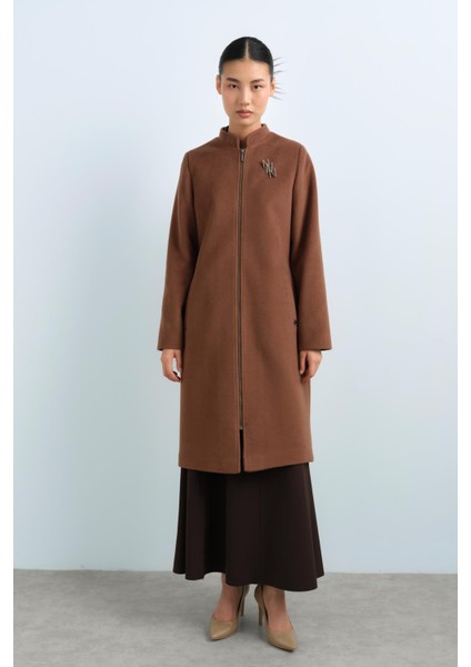 Fermuarlı Basic Kaban Kahve