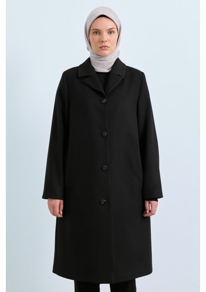 Büyük Beden Mono Kapama Kaban Siyah