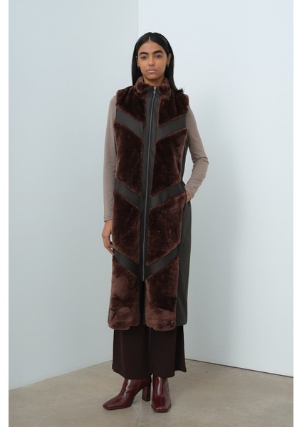 Rahat Kalıp Peluş Mixli Deri Yelek Kahve indirimleri