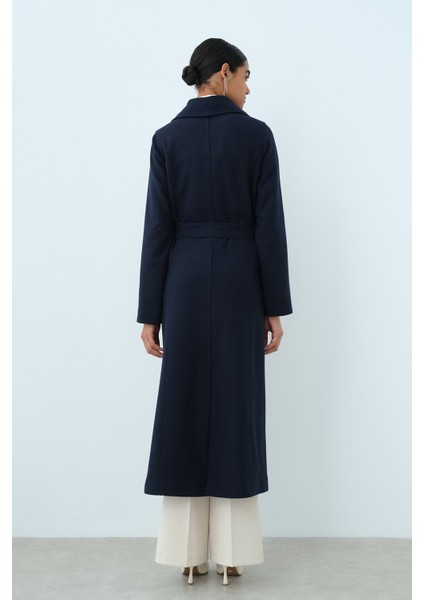 Asimetrik Yakalı Kuşaklı Kaban Lacivert fırsatları