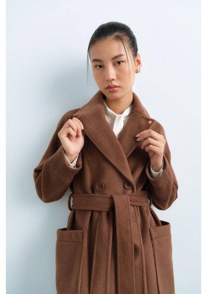 Kruvaze Kapama Kuşaklı Kaban Kahve indirimleri