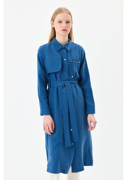 Rüzgarlıklı Gömlek Yaka Tencel Kap Indigo