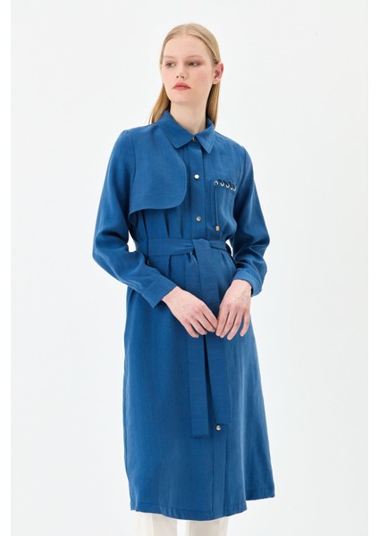 Rüzgarlıklı Gömlek Yaka Tencel Kap Indigo