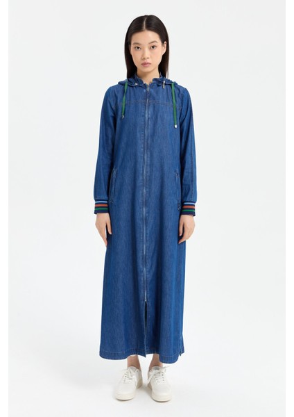 Ribana Detaylı Denim Pardesü Indigo