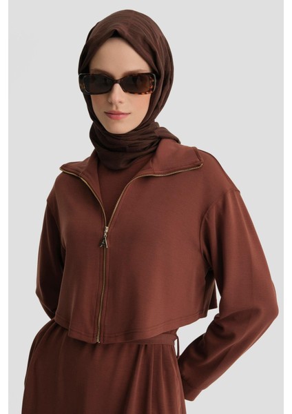 Hırkalı Örme Elbise 24KD6815 Kızıl Kahve fiyatları