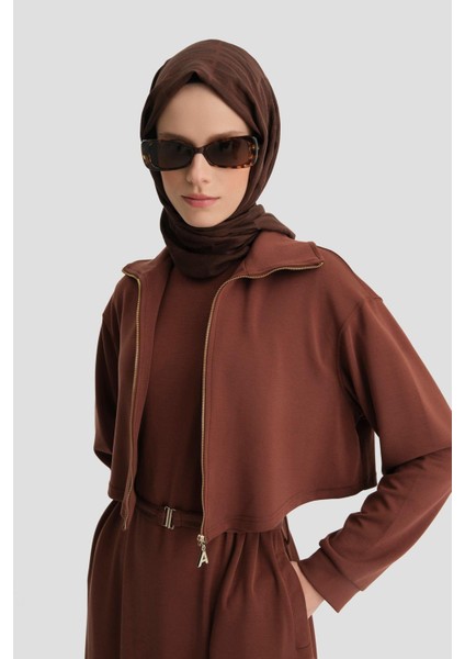 Hırkalı Örme Elbise 24KD6815 Kızıl Kahve modelleri