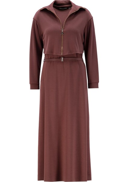 Hırkalı Örme Elbise 24KD6815 Kızıl Kahve indirimleri