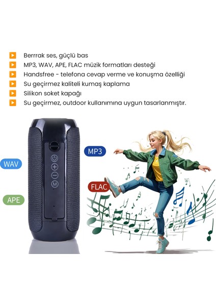 TG-117 Su Geçirmez Fm Radyo Subwoofer Baslı Bluetooth Kablosuz Outdoor Hoparlör
