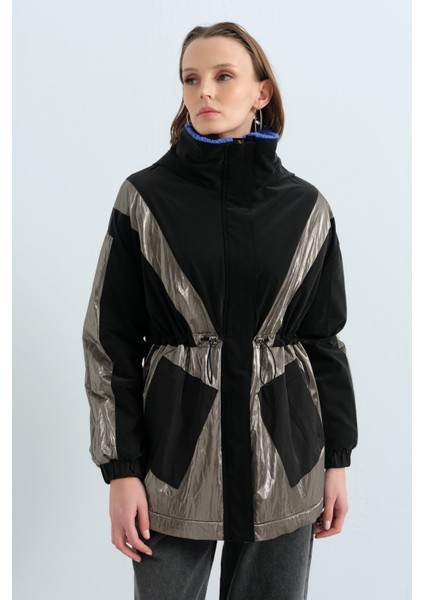 Peluş Astarlı Kapitone Kaban Siyah