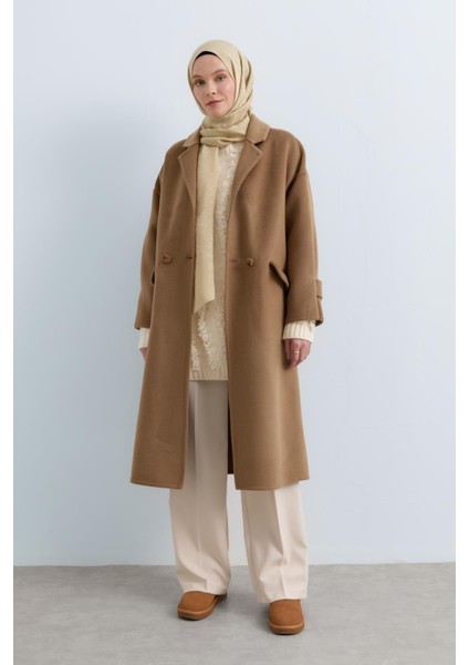 Oversize %100 Yün Kaban Vizon