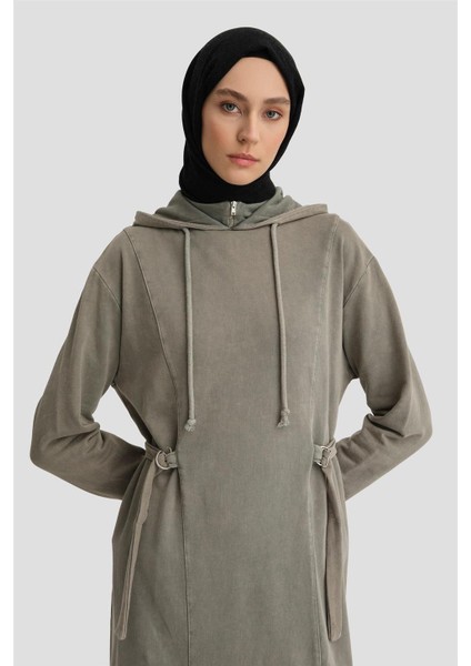 Beli Bağlamalı Örme Elbise 24KD6808 Vizon fiyatları