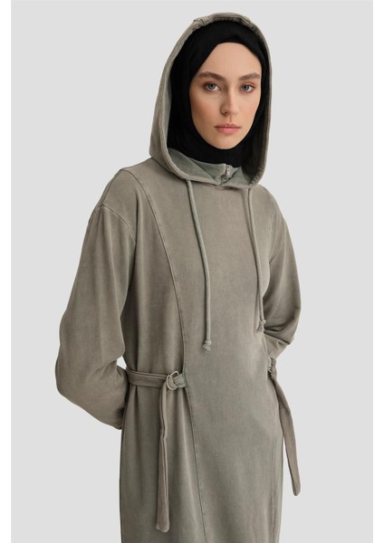 Beli Bağlamalı Örme Elbise 24KD6808 Vizon modelleri