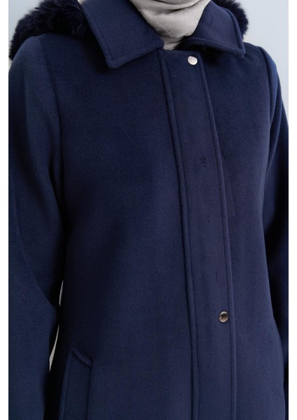 Kürk Detaylı Seyyar Kapşonlu Kaban Indigo fiyatları