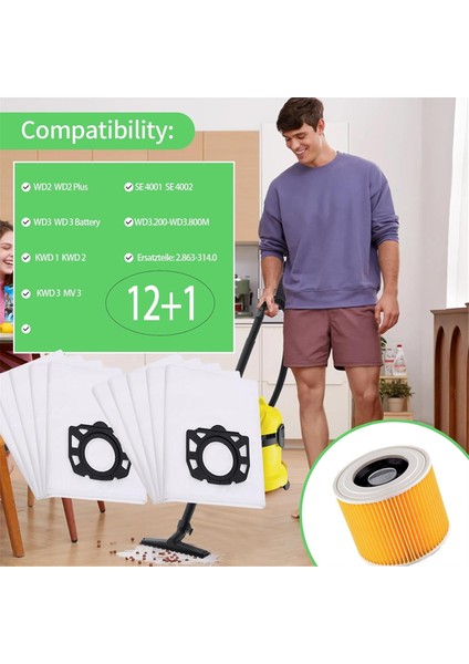 Karcher Kfı 357,WD2 Plus,wd3, Kwd 1-3 Için Elektrikli Süpürge Torbası Filtresi, Elektrikli Süpürge Yedek Parçaları 2.863-314.0 (Yurt Dışından)