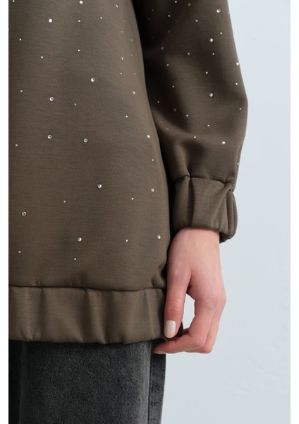 Parlak Taşlı Sweat Haki