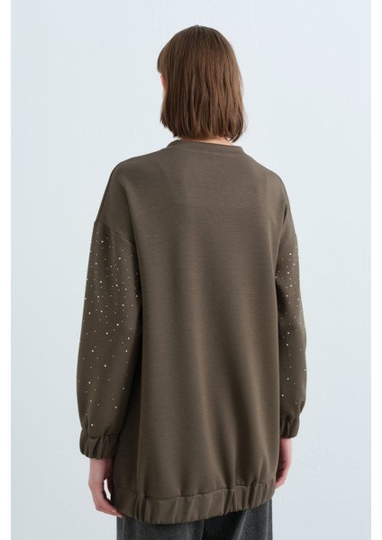 Parlak Taşlı Sweat Haki