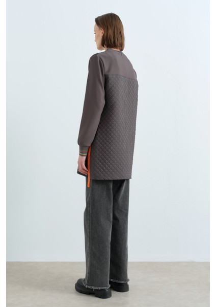 Ekose Garnili Taş Aksesuarlı Sweat Füme fırsatları