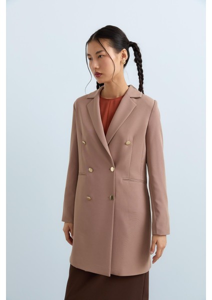 Metal Düğmeli Blazer Ceket Vizon