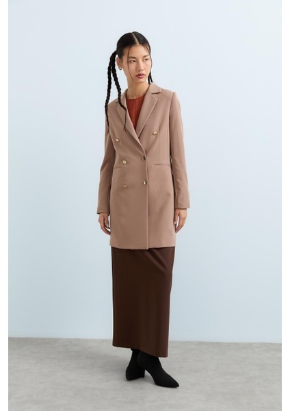 Metal Düğmeli Blazer Ceket Vizon modelleri