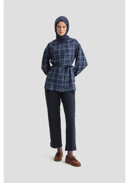 Beli Bağlanabilir Ekose Gömlek 24K3601 Lacivert