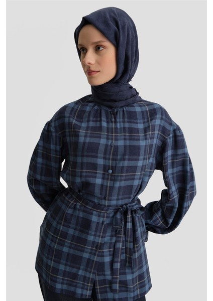 Beli Bağlanabilir Ekose Gömlek 24K3601 Lacivert