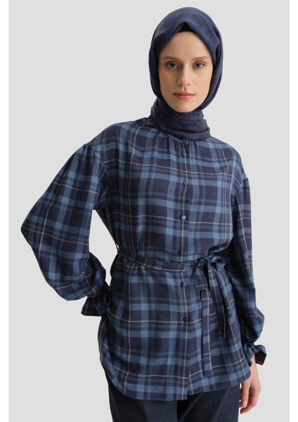 Beli Bağlanabilir Ekose Gömlek 24K3601 Lacivert