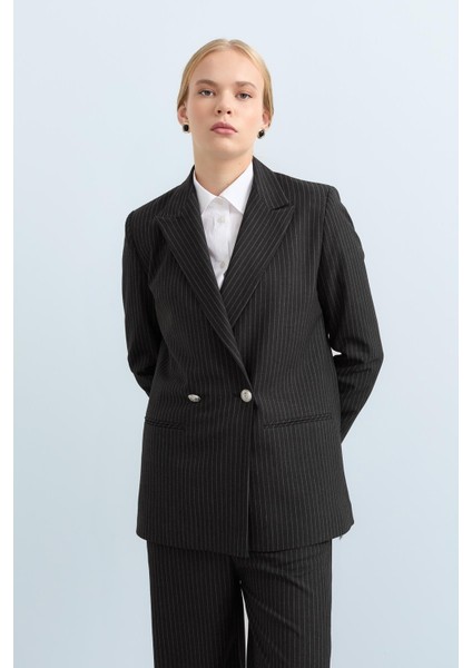 Kılıç Yaka Çizgili Blazer Ceket Füme fiyatları