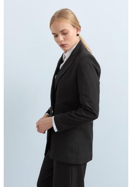 Kılıç Yaka Çizgili Blazer Ceket Füme modelleri