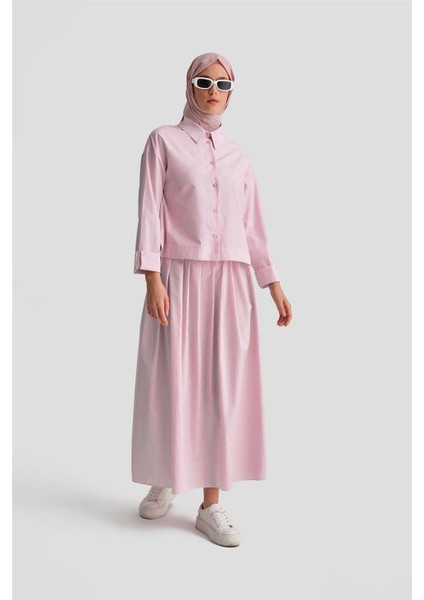 Plise Etekli Çizgili Takım 24K6851 Pembe modelleri