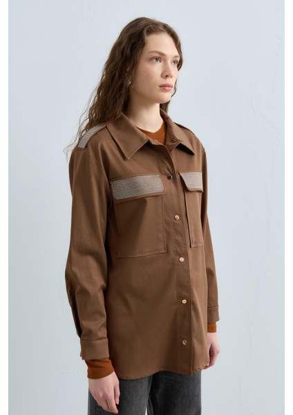 Taşlı Gömlek Ceket Açık Kahve modelleri