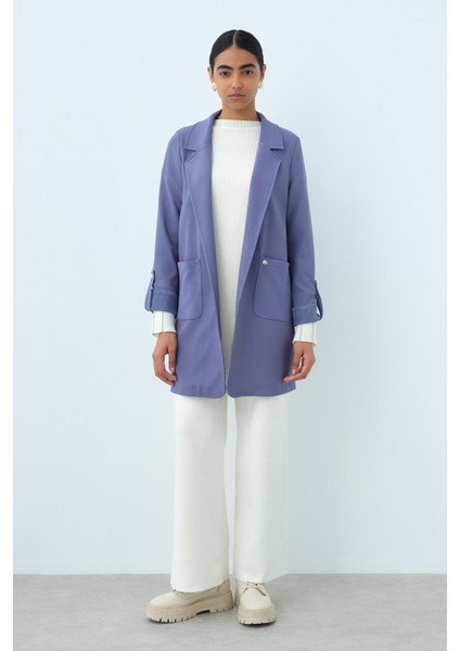 Kolları Katlanabilir Örme Blazer Ceket Indigo