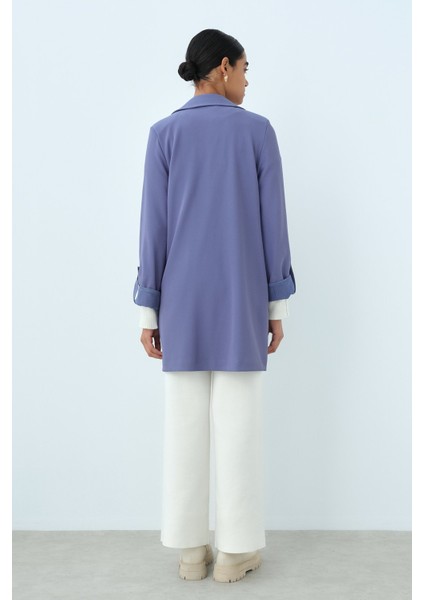 Kolları Katlanabilir Örme Blazer Ceket Indigo