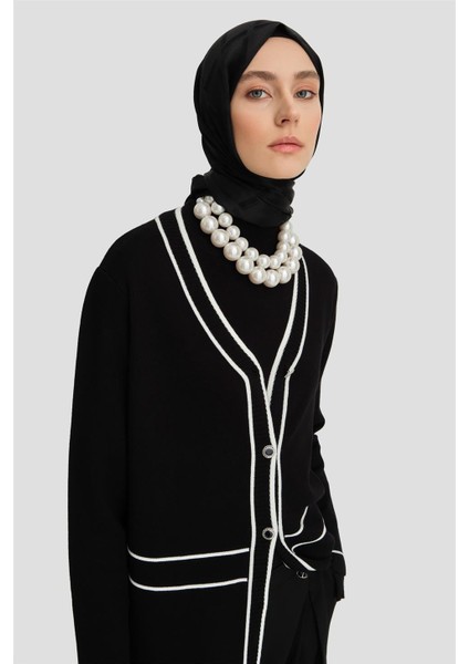 Biye Detaylı Triko Hırka 24KD2809 Siyah