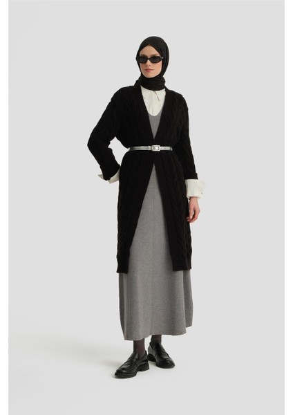 Uzun Triko Hırka 24KD4209 Siyah