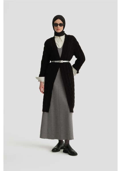 Uzun Triko Hırka 24KD4209 Siyah