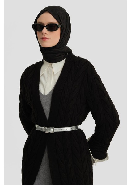 Uzun Triko Hırka 24KD4209 Siyah