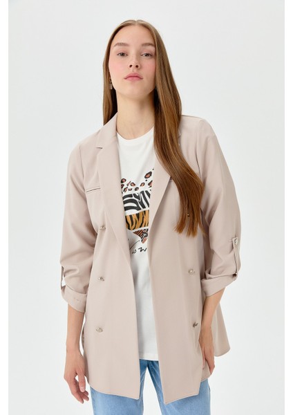 Kolu Katlanabilir Blazer Ceket Bej