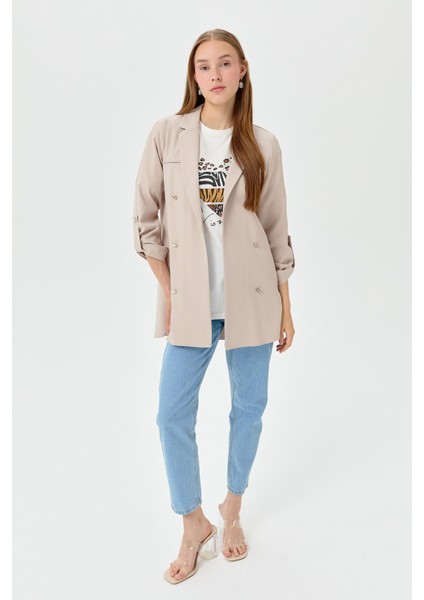 Kolu Katlanabilir Blazer Ceket Bej