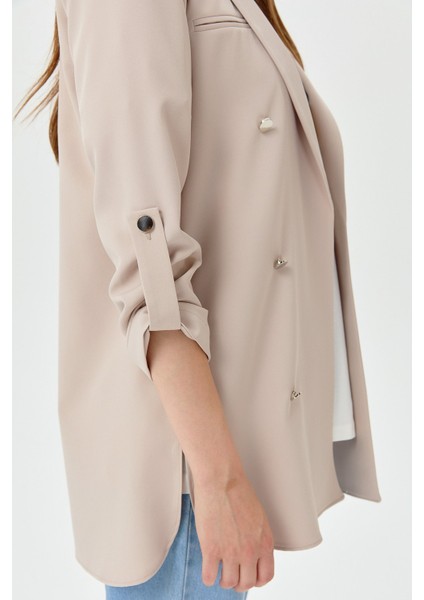 Kolu Katlanabilir Blazer Ceket Bej