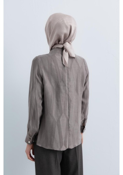 Omuz Düğmeli Dik Yaka Cupra Bluz Gri fırsatları