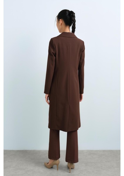 Metal Düğmeli Kruvaze Kapama Uzun Ceket Kahve fırsatları