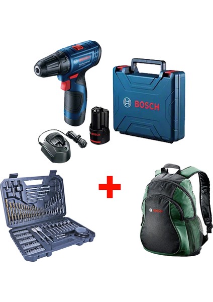 Professional GSR 120-LI Akülü Delme Vidalama + Bosch Sırt Çantası + Bosch V-Line 103 Parça Karışık Aksesuar Seti